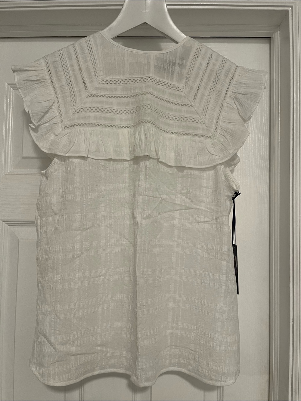 White Lace Yoke Ruffle Sleeve Blouse